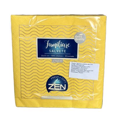 ZEN САЛФЕТКИ ЦВЕТНИ 33Х33 30БР ЖЪЛТИ 