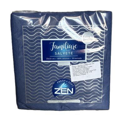 ZEN САЛФЕТКИ ЦВЕТНИ 33Х33 30БР СИНИ 