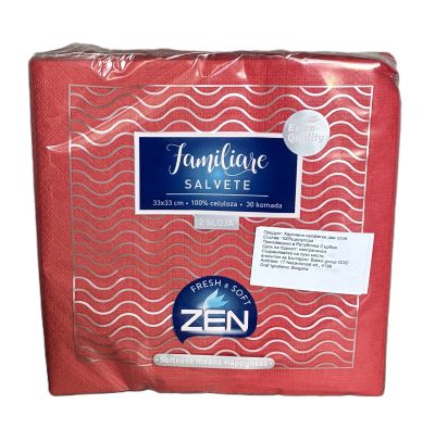 ZEN САЛФЕТКИ ЦВЕТНИ 33Х33 30БР ЧЕРВЕНИ